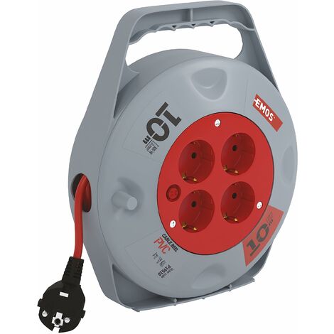 EMOS P19510 Mini avvolgicavo 10 m- 4 Prese Schuko-230 V, Isolamento in PVC di Alta qualità-H05VV-F3G 1,0 mm2-con Interruttore termico-IP20 per Interni, 2300 W, 230 V, Multicolore