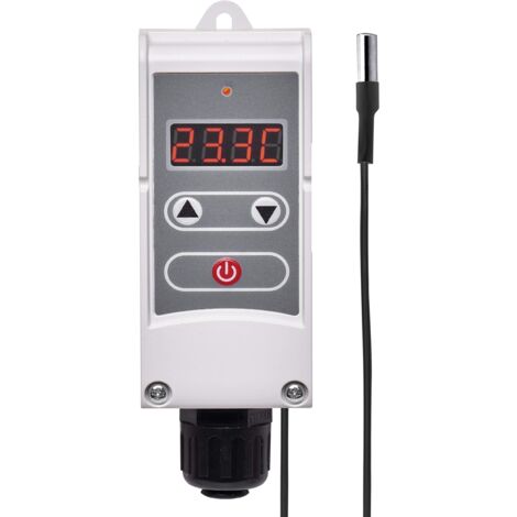 EMOS P5684 - Termostato con sensore a distanza, sensibilità regolabile e display digitale/termostato a tubo, gamma di regolazione da 5 °C a 90 °C, 45 x 45 x 130 mm