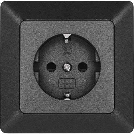 EMOS - Presa Schuko con maggiore protezione da contatto - Montaggio a incasso - 250 V, 16 A - Presa singola con interno - IP20 per interni - Antracite