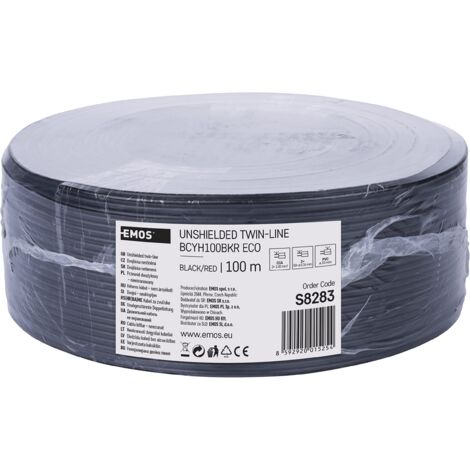EMOS S8283 Cavo doppio schermato, 2 x 1 mm, nero/rosso, 2 x 1,00 mm2, Set di 100 Pezzi