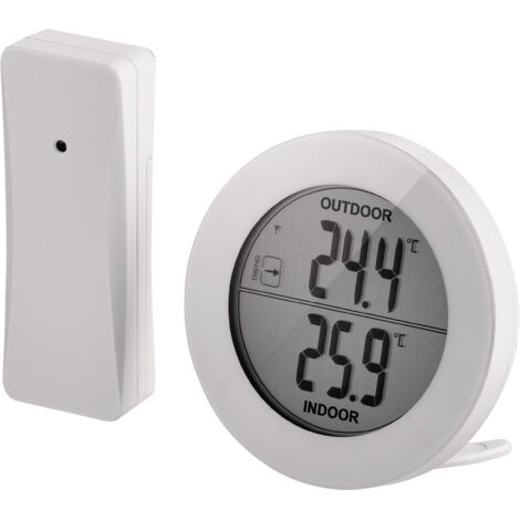 Emos Termometro digitale per misurare la temperatura esterna e interna, con sensore esterno, sensore radio wireless, raggio di azione di 80 m, funzione di memoria (versione in lingua italiana non gara