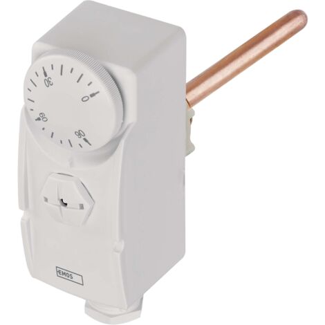 EMOS Termostato con manicotto sommergibile, termostato meccanico per impianti di riscaldamento e sistemi di raffreddamento, letture invasive e precise, regolazione della temperatura 0-90°C, 230V,