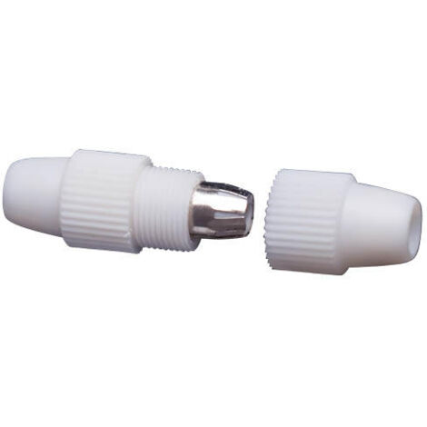 Empalmador cable coaxial cierre a rosca de las dos partes del cuerpo protector.