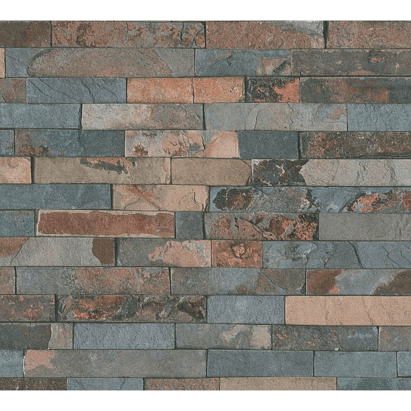 

Empapelado aspecto piedra azulejos Profhome 355823 papel pintado no tejido ligeramente texturado de aspecto piedra mate gris marrón 5,33 m2