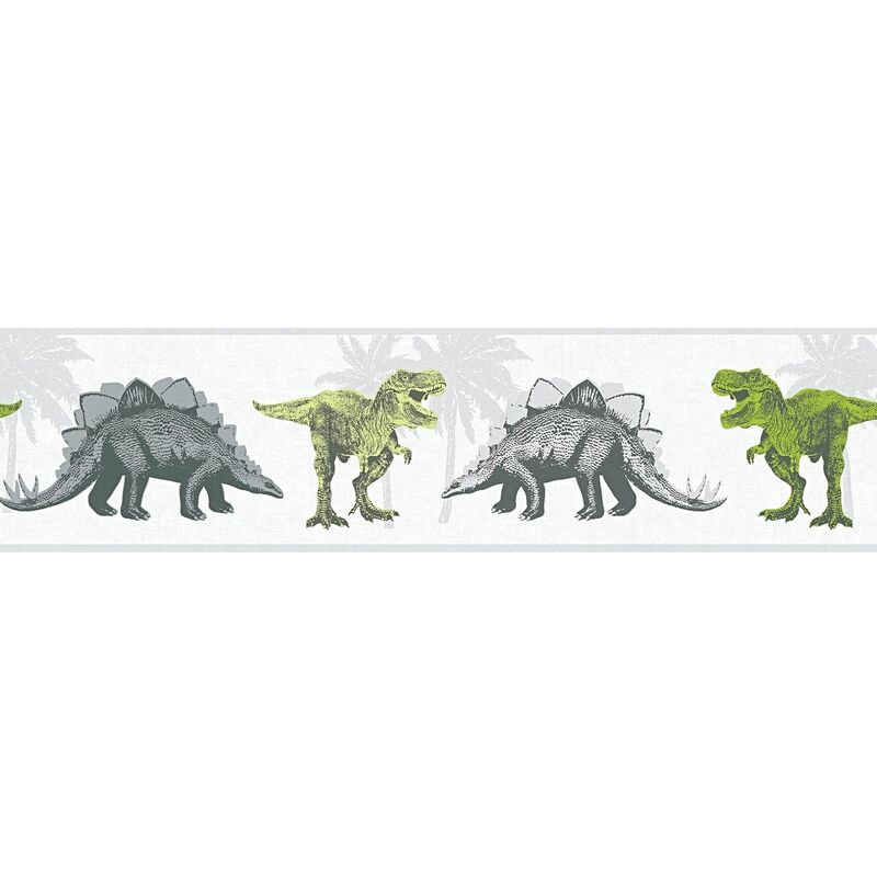 

Empapelado con dibujo animales Profhome 358361 cenefa liso con dibujo infantil mate verde gris blanco 0,65 m2