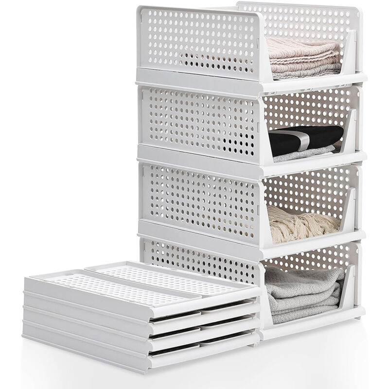 Sinbinta - Empilable Organisateur Armoire, 4PCS Rangement Tiroir Vetement, Plastique Tiroir Coulissant Placard, Boite Rangement Empilable Pour