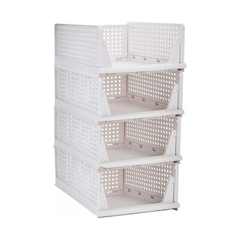 Empilable Vêtements Panier De Rangement Organisateur Coulissant Armoire Tiroir Étagère diy Diviseur Séparateur Bureau Conteneur pour Armoire (Blanc