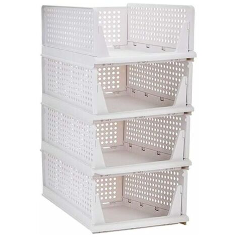 Empilable Vêtements Panier De Rangement Organisateur Coulissant Armoire Tiroir Étagère DIY Diviseur Séparateur Bureau Conteneur pour Armoire (Blanc - Paquet de 4)