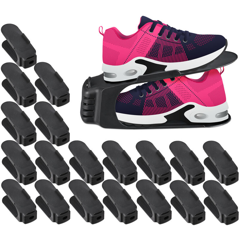 Relaxdays - Empileurs chaussures, lot de 20, jusqu'à taille 39, antidérapants, plastique, rangement pour souliers, noir