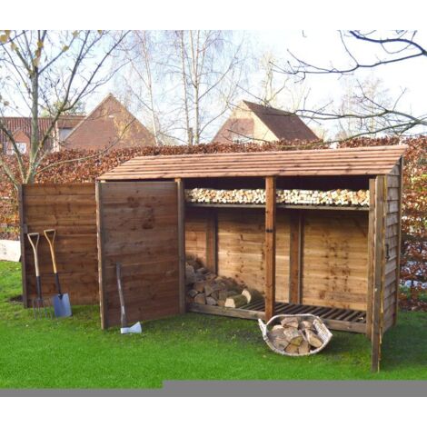 Empingham 6ft Log Store with Doors and Kindling Shelf - L80 x W340 x H181 cm - Rustic Brown