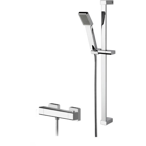 Empire Square Thermostatic Bar Valve and Rectangular Slide Rail Kit Shower Bundle - Chrome - Balterley