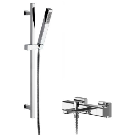 Empire Wall Mount Thermostatic Bath Shower Mixer Tap with Square Slide Rail Kit - Chrome - Balterley