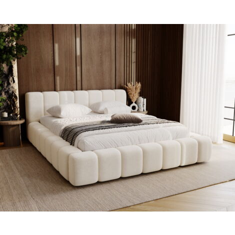 Emporius – Lit coffre 140x200 cm avec rangement – Mousse épaisse – Tissu velours crème – Sommier à lattes inclus – Imperméable et facile à nettoyer
