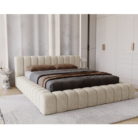 Emporius – Lit coffre 160x200 avec rangement – Mousse épaisse – Tissu velours imperméable – Design capitonné – Sommier à lattes inclus