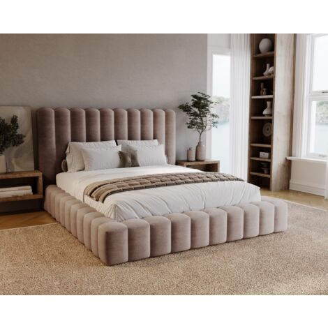 Emporius – Lit coffre 180 x 200 avec rangement – Tête de lit haute en tissu velouté – Imperméable et facile à nettoyer – Sommier à lattes inclus