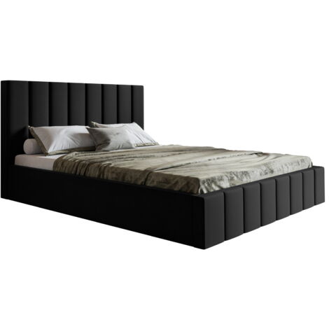 Emporius – Lit coffre 180x200 cm avec tiroir – Tissu velours noir – Sommier inclus – Moderne et rembourré pour chambre à coucher