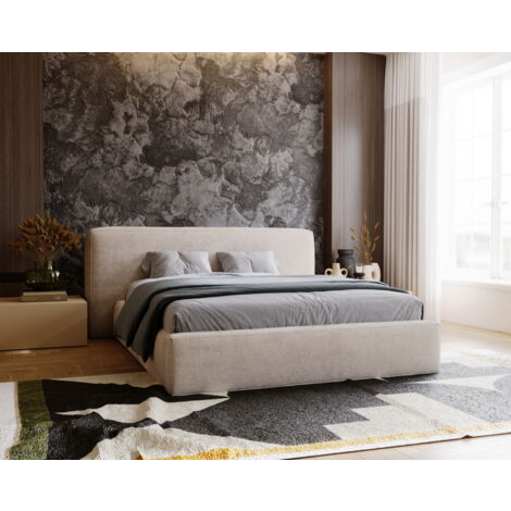 Emporius – Lit coffre 180x200 cm – Rangement intégré – Tissu velours imperméable – Sommier à lattes – Design moderne beige