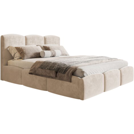 Emporius Lit Double 160x200 Roma Slim - lit double avec Rangement, tissu velvet (Beige - Amor Velvet 4304)