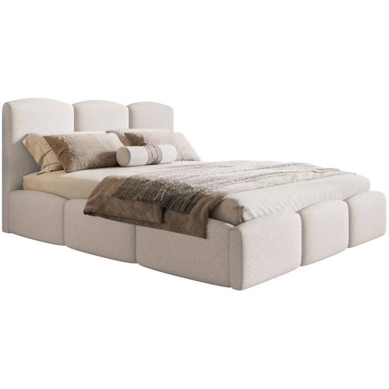 Emporius - Lit Double 140x200 Roma Slim - lit double avec Rangement, tissu bouclé (Crème - Anthology 1)