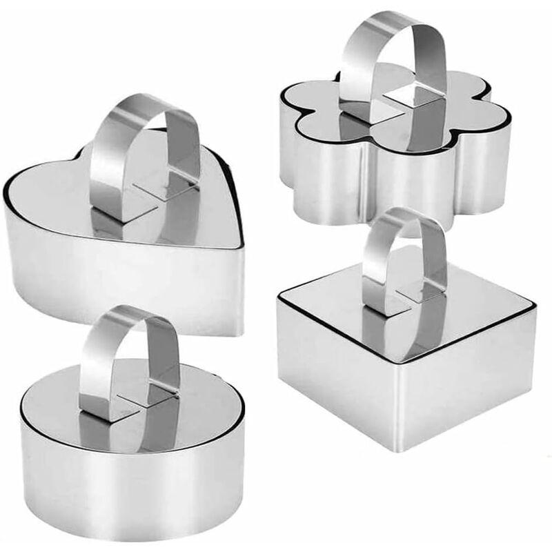 Emporte-pièces,Cercles de présentation,Lot de 4 Emporte-Pièces Ronds Avec Poussoir En Acier Inoxydable De Haute Qualité