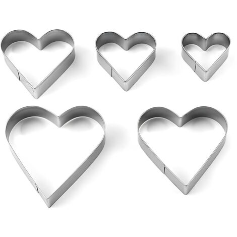Emporte-pièce Cœur - Acier Inoxydable - 5 Tailles Différentes - Pour Biscuits Gâteaux Pâtisseries - Lot de 5