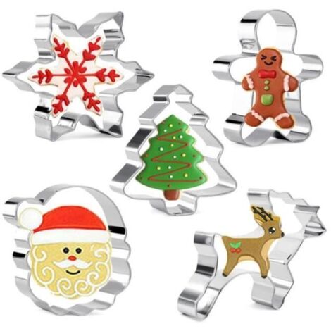 Emporte-pièce de Noël - Cuisine - Lot de 5 - Acier inoxydable - Décoration de gâteaux - Multifonctionnel