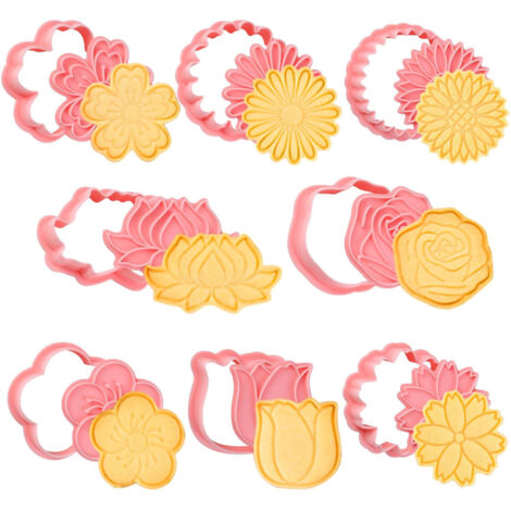 Emporte-pièce Fleurs - Moule 3D pour Biscuits et Pâtisseries - Chrysanthème Cerisier Prunier - Lot de 8 Pièces