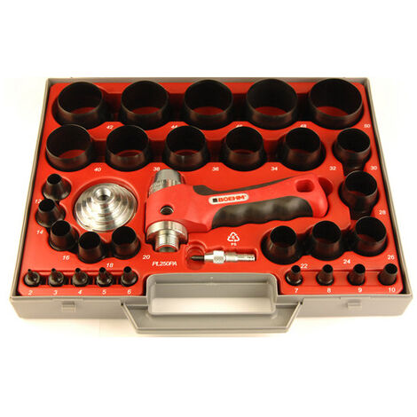 Emporte-pièce jumelable 29 pièces Ø2 à 50 mm – Poignée amortissante pour découpe précise – Acier haute résistance – Fabrication française – Boehm