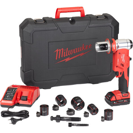 Milwaukee - Emporte-pièce hydraulique Force Logic 18 V Li-Ion 2.0 Ah 60 kN avec poinçons et matrices - M18 HKP-201CA