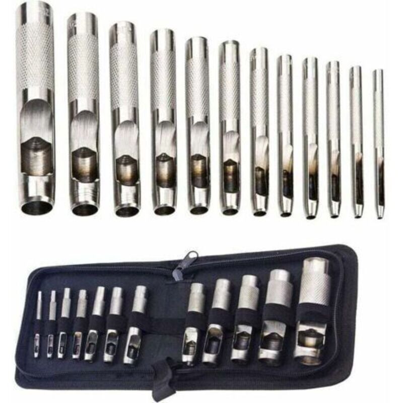 Kit d'outils pour perforer le cuir, les bracelets de montre, la toile et les œillets (3-19 mm) (métal), 12 pièces
