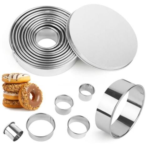 Emporte-pièce rond - Cuisine - Lot de 11 - Acier inoxydable - 2,3cm à 9,2cm - Facile à nettoyer