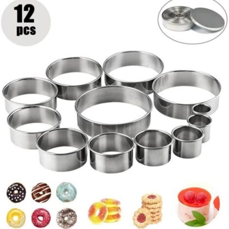 Emporte-pièces En Acier Inoxydable, 12pcs Cookies Cutter Rond Pour Pâtisserie Biscuits Cookie Fondant Donut Gâteaux Décoration