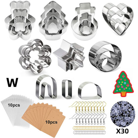 Emporte-pièces Polyvalents DIY Kit en Argent Stainless Steel - Ensembles de Création Bijoux Argile avec Multi-Couleurs