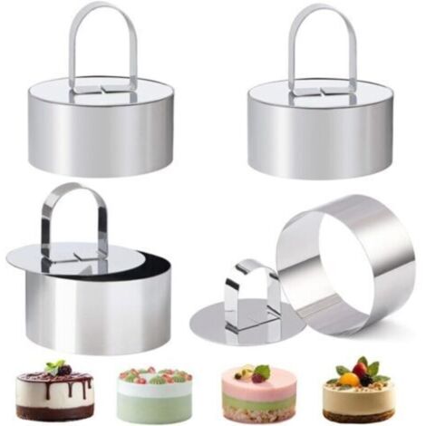 Emporte-pièces ronds en acier inoxydable – Lot de 4 cercles à pâtisserie perforés avec poussoir, pour mousse, tartelettes et présentation