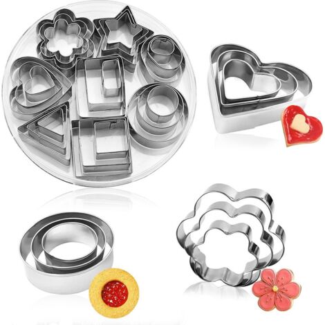 Emporte-pièces-Set de 24 pièces, Mini-Biscuit-des Emporte-pièces en acier Inoxydable, Coeur, Étoile, Cercle et rond Blumenformen, Pâtisserie Moule de cuisson pour Biscuits, pâte à sucre, Kuchendekorat