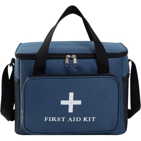 Empty 14L First Aid Kit, XXL Travel Medicine Kit, with Sleeve and Shoulder Strap, Waterproof Oxford Cloth, for Home, School, Travel, Camping (Marine)