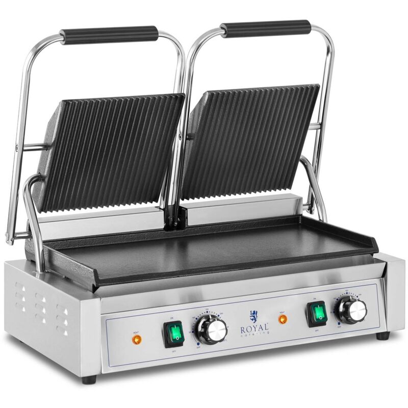 Royal Catering - Machine à Panini Double Plancha Électrique Professionnelle 3600W Lisse + Rainuré