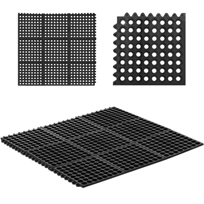 Ulsonix - Paillasson antidérapant en caoutchouc ajouré, 92 x 92 x 1 cm, noir