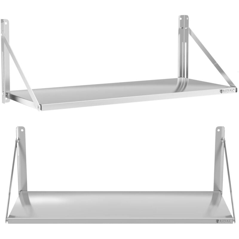 Royal Catering - tagère Murale Pliable Rabattable Métal Inox Cuisine 1 Tablette 120x45cm 40kg