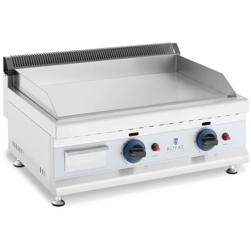 Royal Catering - Plancha Au Gaz 2 Bruleurs 6kW Inox Barbecue Grill Comptoir 20mbar 60x40cm Lisse