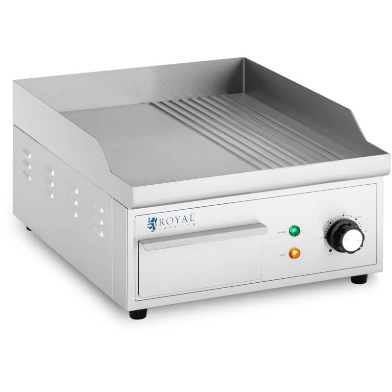 Royal Catering - Plancha Électrique Professionnelle Plaque De Cuisson Lisse Rainurée 36x38cm 2kW
