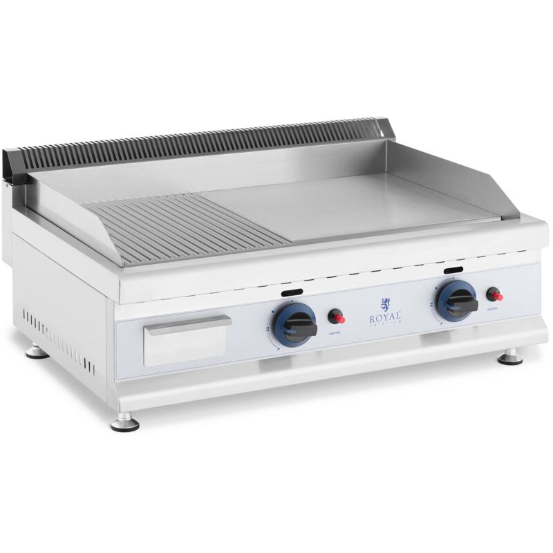 Royal Catering - Plancha Au Gaz 2 Bruleurs 6kW Plaque Inox Barbecue Grill Comptoir 20mbar 74x40cm - Argent