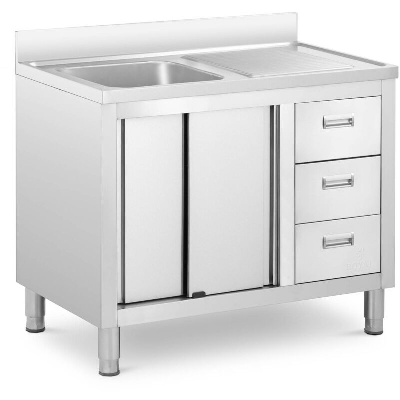 Royal Catering - Plonge Inox Évier Sur Placard 1 Bac @ 40x40x30 cm Tiroirs Égouttoir Restaurant
