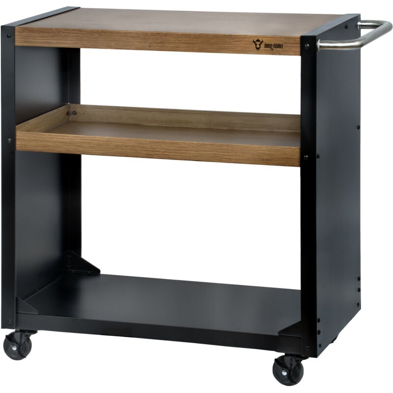 Image of Carrello barbecue 95 x 50 x 90 cm Nero effetto legno Tavolo barbecue, ampia superficie - Bbq-toro