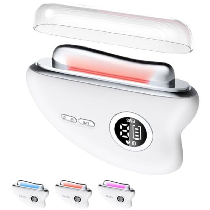 Oem Damen Weiß Ems Gua Sha, Elektrisches Gesichtsmassagegerät Mit Vibration Und Wärme, Ems-Gesichtsmassage Mit 3 Intelligenten Modi, Anti-Falten-Schönheitsgerät Zur Straffung Des Gesichts, Gegen Falten Und Für Anti