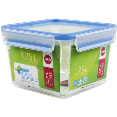 Emsa 508537 Food Square Contenitore con coperchio, 1,75 litri, trasparente / blu, Clip & Chiudi