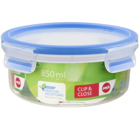 Emsa 508552 rotonda contenitore di alimento con coperchio, 0.85 litri, trasparente / blu, Clip & Chiudi