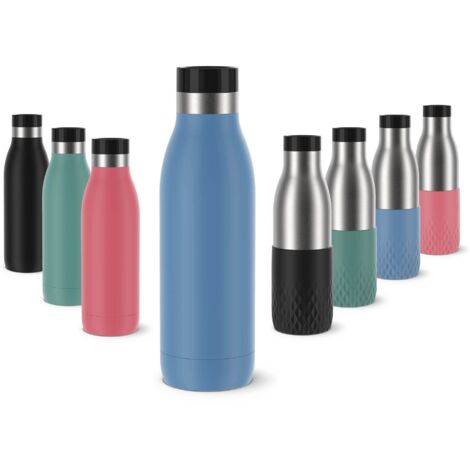 Emsa, Borraccia BluDrop, Capacità 0.5L, Borraccia Termica In Acciaio Inox 18/10, Borraccia 100 % Ermetica e Senza BPA con Chiusura Quick-Press, Rivestimento Soft-Touch, Colore Azzurro