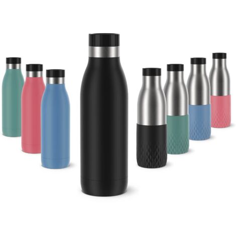 Emsa Botella Bludrop Basic N31101, 0,5 litros, 100% hermética, cierre Quick-Press, placer de beber 360°, calor 12 h frío 24 h, apto para lavavajillas, acero inoxidable, color negro