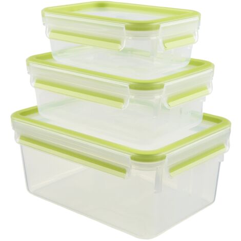 Emsa Clip & Close Contenitore Salvafreschezza, Verde, Set 3 Pezzi da 0.55 l, 1 l e 2.3 l